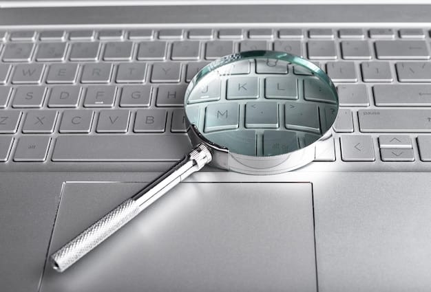 A magnifying glass hovering over a computer screen displaying a secure website (with a prominent padlock icon in the browser bar), with 